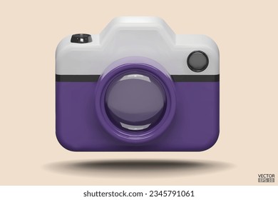 Photo camera with lens. Purple Camera icon. Modern simple snapshot photography sign. 3d vector illustration.