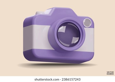 Photo camera with lens. Purple Camera icon. Modern simple snapshot photography sign. 3d vector illustration.