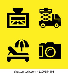 photo camera, lifter, gps and sun umbrella vector icon set. Sample icons set for web and graphic design