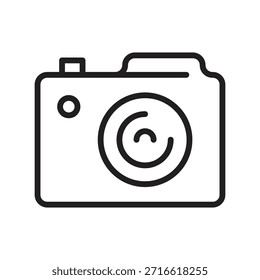 Photo camera line icon. Digital camera black sign, symbol. Photograph and photography concept. Editable stroke. Flat element design. Vector illustration.