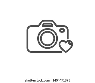 Photo camera line icon. Love photography sign. Heart symbol. Quality design element. Linear style photo camera icon. Editable stroke. Vector