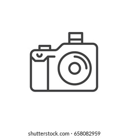 Photo camera line icon, outline vector sign, linear style pictogram isolated on white. Symbol, logo illustration. Editable stroke. Pixel perfect