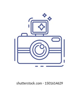 Photo camera line icon. Photo session. Taking pictures. Sign for web page, mobile app, banner. Pictogram UI/UX/GUI isolated element. Vector clip art, template. Editable stroke.