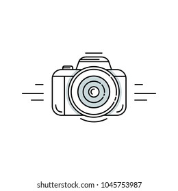 Photo camera in linear style - photography vector symbol for apps, web and print.