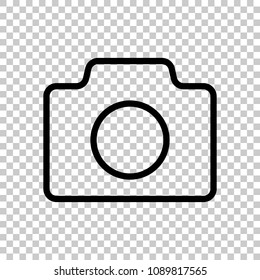 Photo camera, linear symbol with thin outline, simple icon. On transparent background.