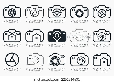 Conjunto de iconos de foto y logotipo de la cámara. Iconos de fotografía, imagen, galería de fotos y cámara de fotos.