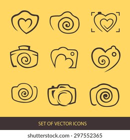 Photo. Camera, logo set. Trendy Hipster fashion of graphical elements. vector icon