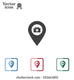 Photo Camera map pin icon, map pointer, vector illustration eps 10