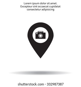Photo Camera map pin icon, map pointer, vector illustration eps 10