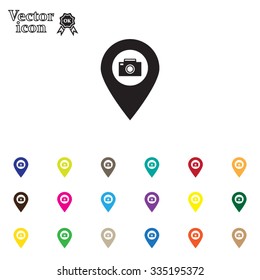 Photo Camera map pin icon, map pointer, vector illustration eps 10