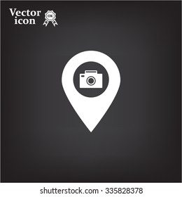 Photo Camera map pin icon, map pointer, vector illustration eps 10