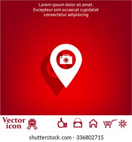 Photo Camera map pin icon, map pointer, vector illustration eps 10