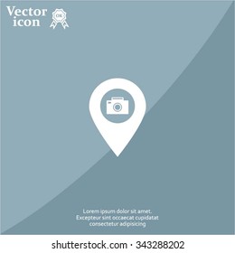 Photo Camera map pin icon, map pointer, vector illustration eps 10