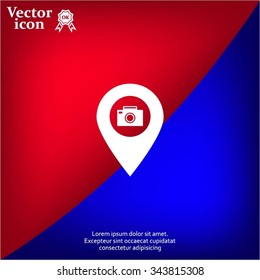 Photo Camera map pin icon, map pointer, vector illustration eps 10