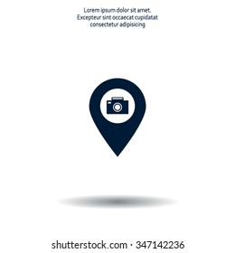 Photo Camera map pin icon, map pointer, vector illustration eps 10
