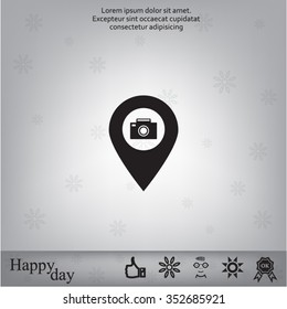 Photo Camera map pin icon, map pointer, vector illustration eps 10