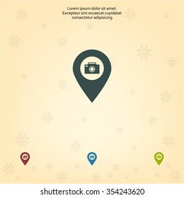 Photo Camera map pin icon, map pointer, vector illustration eps 10