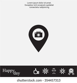 Photo Camera map pin icon, map pointer, vector illustration eps 10