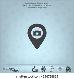 Photo Camera map pin icon, map pointer, vector illustration eps 10