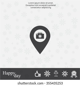 Photo Camera map pin icon, map pointer, vector illustration eps 10