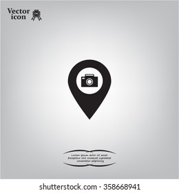 Photo Camera map pin icon, map pointer, vector illustration eps 10