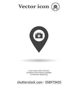 Photo Camera map pin icon, map pointer, vector illustration eps 10