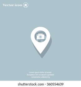 Photo Camera map pin icon, map pointer, vector illustration eps 10