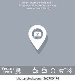 Photo Camera map pin icon, map pointer, vector illustration eps 10