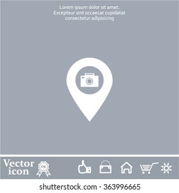Photo Camera map pin icon, map pointer, vector illustration eps 10