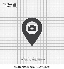 Photo Camera map pin icon, map pointer, vector illustration eps 10