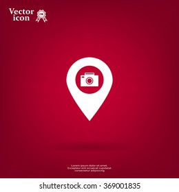 Photo Camera map pin icon, map pointer, vector illustration eps 10