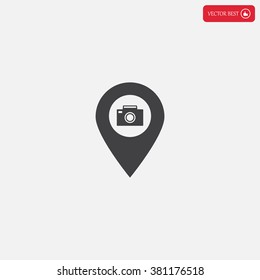 Photo Camera map pin icon, map pointer, vector illustration eps 10