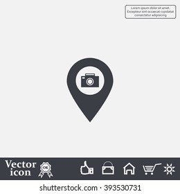 Photo Camera map pin icon, map pointer, vector illustration eps 10