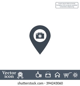 Photo Camera map pin icon, map pointer, vector illustration eps 10