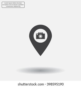 Photo Camera map pin icon, map pointer, vector illustration eps 10