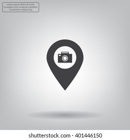 Photo Camera map pin icon, map pointer, vector illustration eps 10