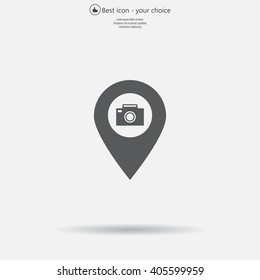 Photo Camera map pin icon, map pointer, vector illustration eps 10