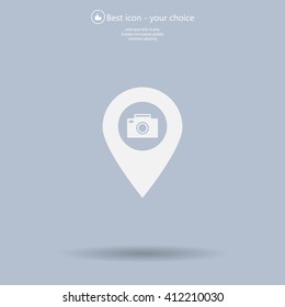 Photo Camera map pin icon, map pointer, vector illustration eps 10