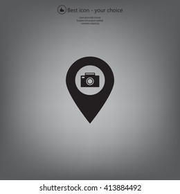 Photo Camera map pin icon, map pointer, vector illustration eps 10