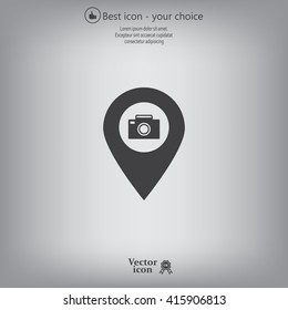 Photo Camera map pin icon, map pointer, vector illustration eps 10