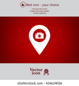 Photo Camera map pin icon, map pointer, vector illustration eps 10