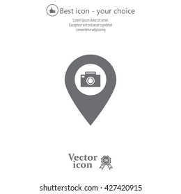 Photo Camera map pin icon, map pointer, vector illustration eps 10