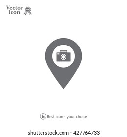 Photo Camera map pin icon, map pointer, vector illustration eps 10