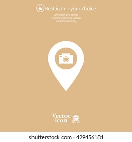 Photo Camera map pin icon, map pointer, vector illustration eps 10