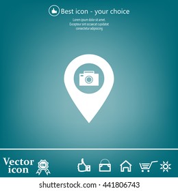 Photo Camera map pin icon, map pointer, vector illustration eps 10