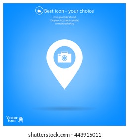 Photo Camera map pin icon, map pointer, vector illustration eps 10