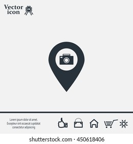 Photo Camera map pin icon, map pointer, vector illustration eps 10