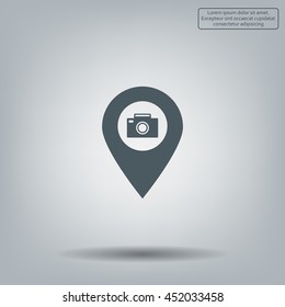 Photo Camera map pin icon, map pointer, vector illustration eps 10