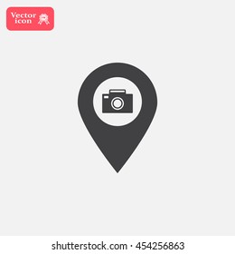 Photo Camera map pin icon, map pointer, vector illustration eps 10