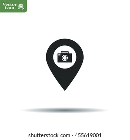 Photo Camera map pin icon, map pointer, vector illustration eps 10